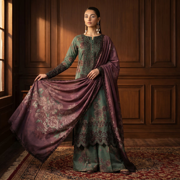 Embroidered Lawn 3-Piece with Chiffon Dupatta — Mehfil Collection 2026